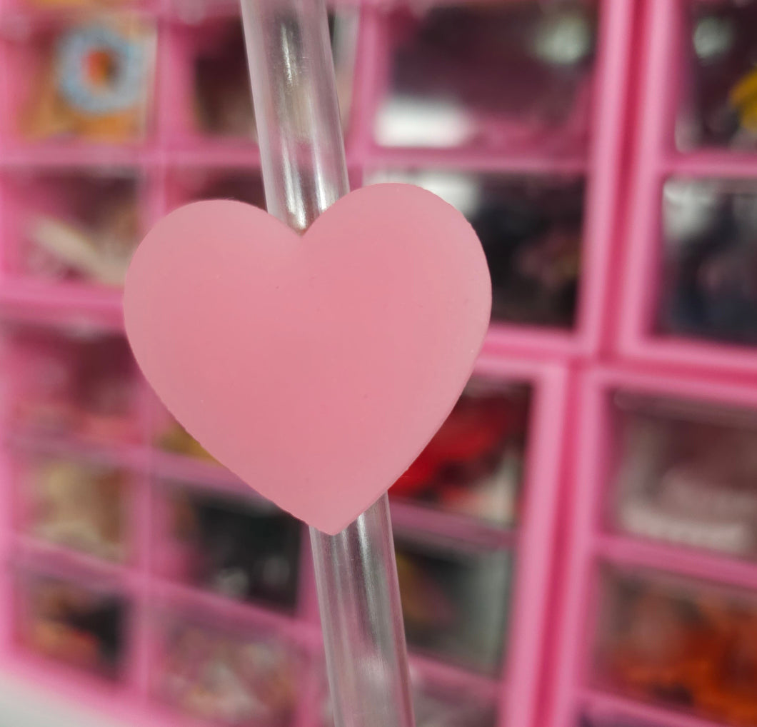 Straw Topper Semi Transparent Pink Heart