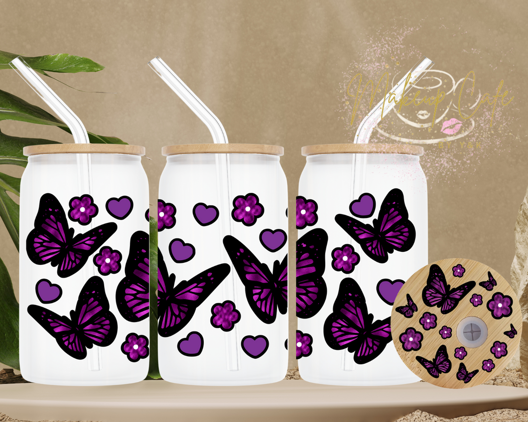 UV DTF Purple Butterfly Libbey Cup Wrap 16oz