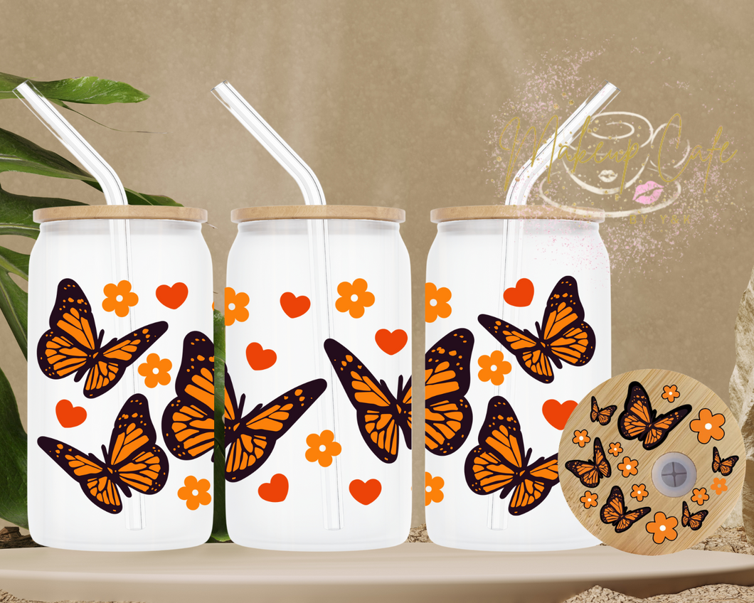 UV DTF Orange Butterfly Libbey Cup Wrap 16oz