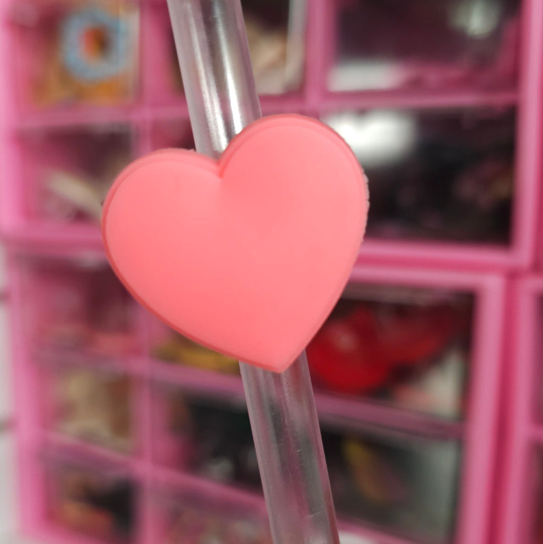 Straw Topper Solid Pink Heart
