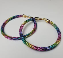 Load image into Gallery viewer, PIPE RAINBOW RHINESTONE HOOP EARRINGS
