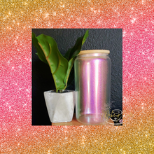 Load image into Gallery viewer, Libbey 16oz Glitter Sublimation Iridescent cup with bamboo lid and straw

